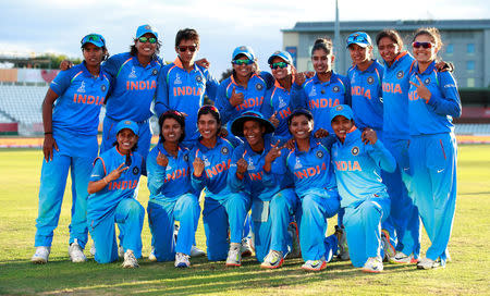 FILE PHOTO: Cricket - Australia vs India - Women's Cricket World Cup Semi Final - Derby, Britain - July 20, 2017 India celebrate winning their semi final against Australia Action Images via Reuters/Jason Cairnduff/File photo