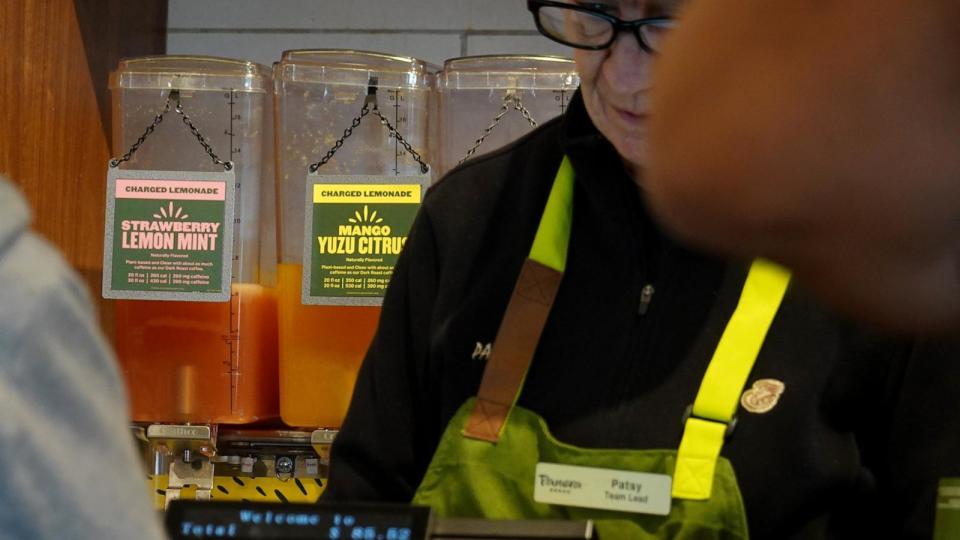 PHOTO: A charged lemonade dispenser is seen at a Panera Bread restaurant, Nov. 1, 2023, in Novato, Calif. (Justin Sullivan/Getty Images)