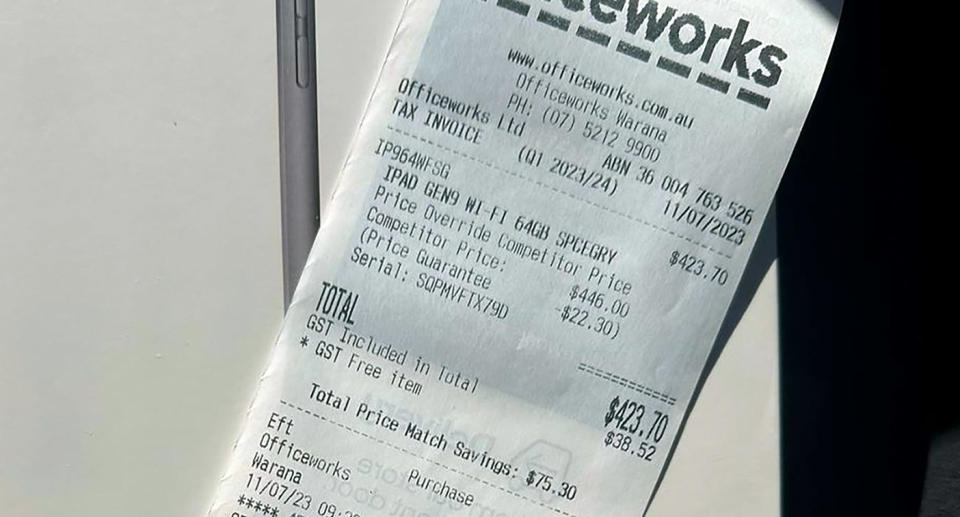 Officeworks receipt