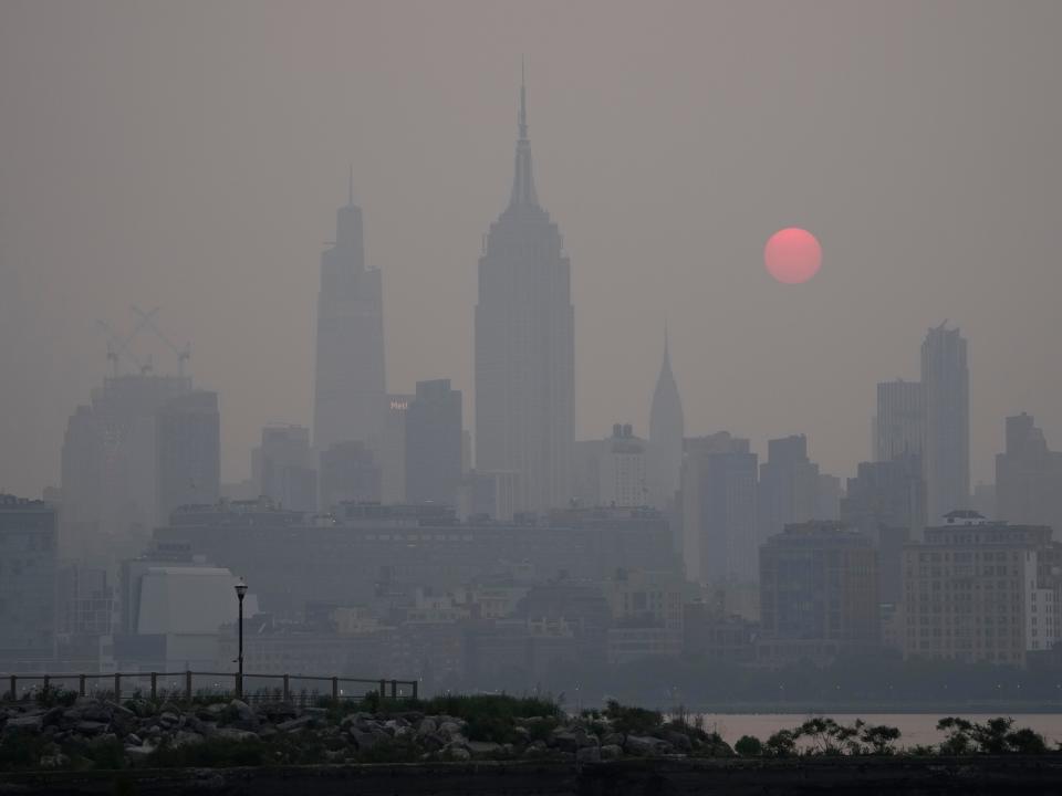 A hazy New York City skyline