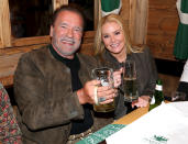 <p>Arnold Schwarzenegger and girlfriend Heather Milligan continue the Oktoberfest fun in Munich, Germany, on Sept. 26. </p>