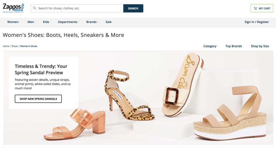 <p>Shoes, shoes, and <em>more </em>shoes, but with super fast shipping. If you desperately need a pair of sneakers or heels (because who amongst us doesn't), Zappos has your back with brands like Dr. Martens, Calvin Klein, and more. </p><p><a class="link rapid-noclick-resp" href="https://go.redirectingat.com?id=74968X1596630&url=https%3A%2F%2Fwww.zappos.com%2Fc%2Fwomens-shoes&sref=https%3A%2F%2Fwww.elle.com%2Ffashion%2Fshopping%2Fg26205486%2Fbest-online-shopping-sites-for-womens-clothing%2F" rel="nofollow noopener" target="_blank" data-ylk="slk:SHOP ZAPPOS">SHOP ZAPPOS</a><br></p>
