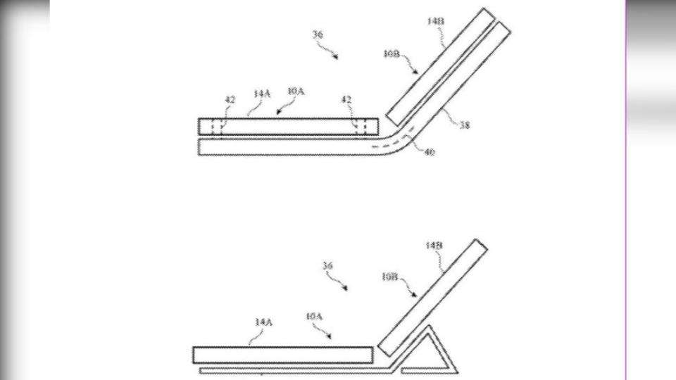 蘋果取得墜落偵測保護螢幕的自動縮回顯示裝置與技術專利。（圖／翻攝自USPTO）