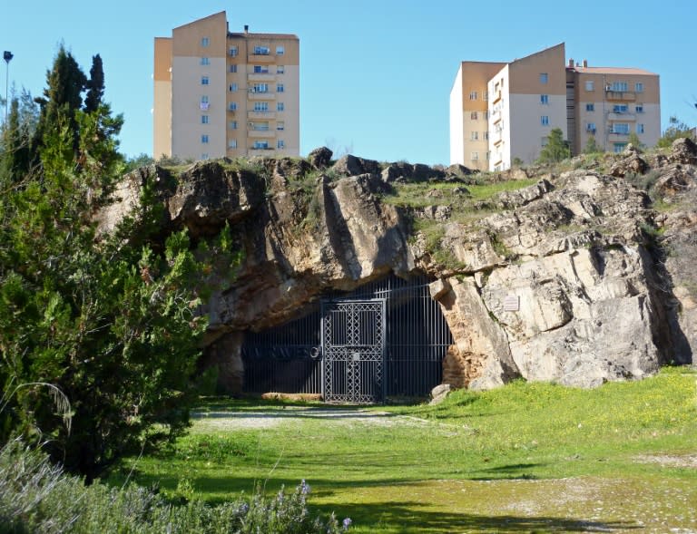 The entrance to the Maltravieso Cave on the outskirts of Caceres in western Spain