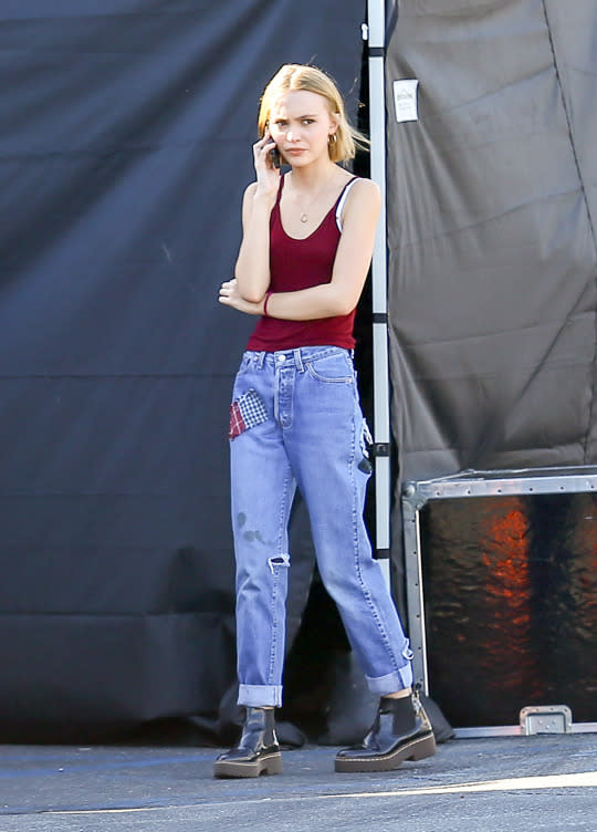 Lily-Rose Depp is spotted on set of “Yoga-Hosers”  in Los Angeles, CA.