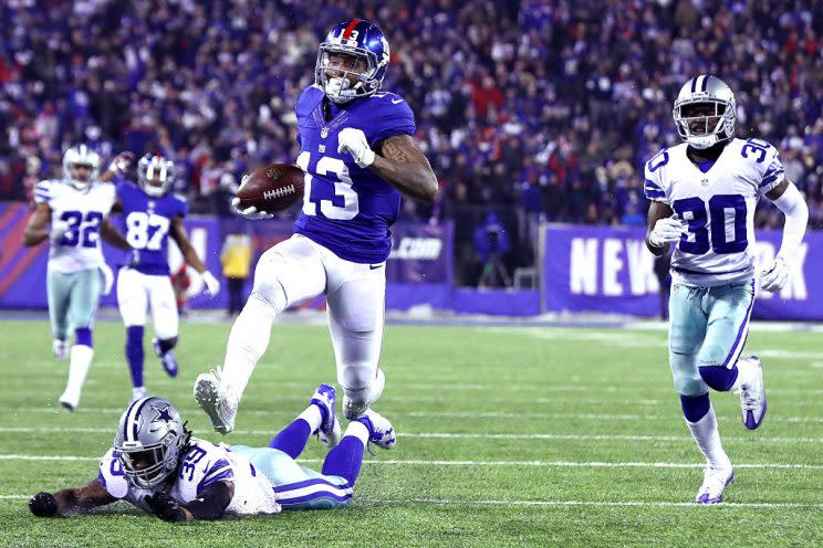 Odell Beckham Jr. was simply outstanding in outrunning the Cowboys. (Getty)