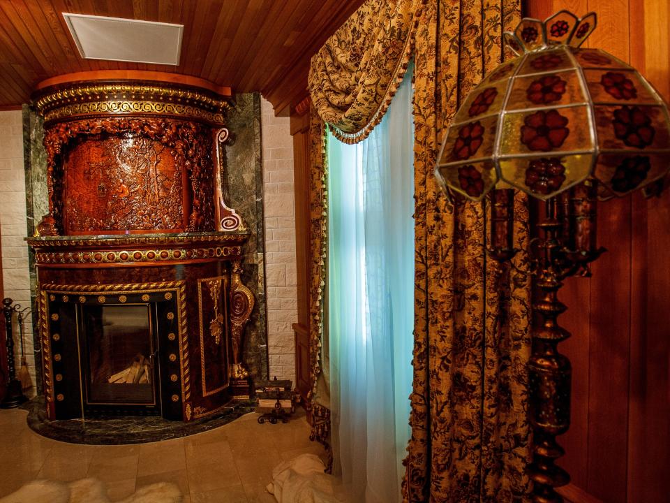 An ornate fireplace in Medvedchuk's dacha.