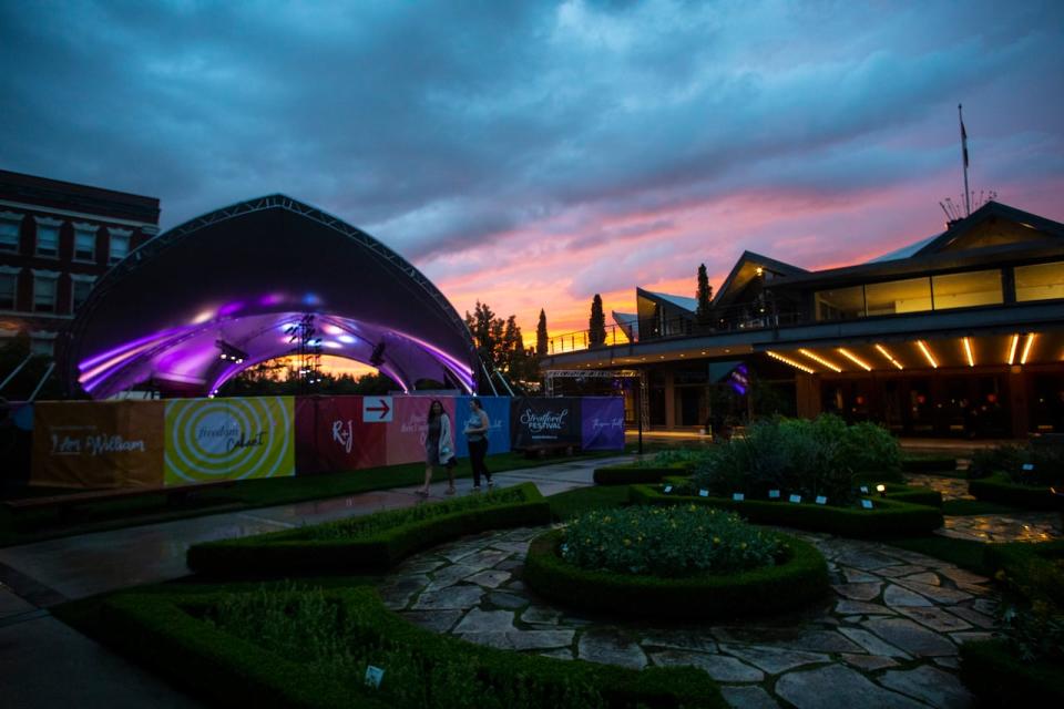 The tent remains illuminated after the Stratford Festival's opening night of their theatre season in Stratford, Ont. in 2021. The festival is thriving at a time when many are struggling.