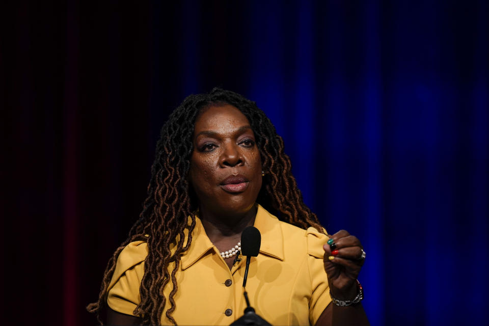 Former state Rep. Dee Dawkins-Haigler participates in Georgia's secretary of state democratic primary election runoff debates on Monday, June 6, 2022, in Atlanta. (AP Photo/Brynn Anderson)