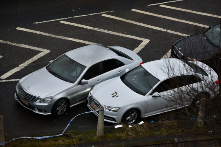 Operation: Bullets can be seen in Yaqub's silver Audi near the M62 motorway (SWNS)