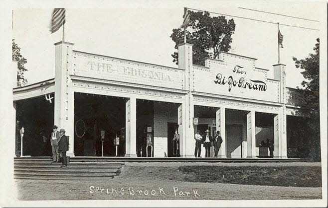 This postcard shows the Springbrook Park arcade, which later became Playland Park and is now campus housing for Indiana University South Bend.