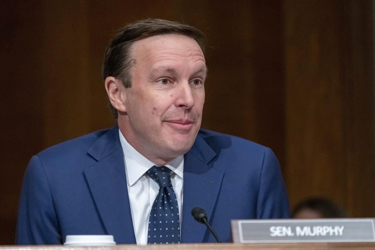 Sen. Chris Murphy, D-Conn., speaks during a Senate Health, Education, Labor and Pensions confirmation hearing for Julie Su to be the Labor Secretary, on Capitol Hill, Thursday, April 20, 2023, in Washington. (AP Photo/Alex Brandon)