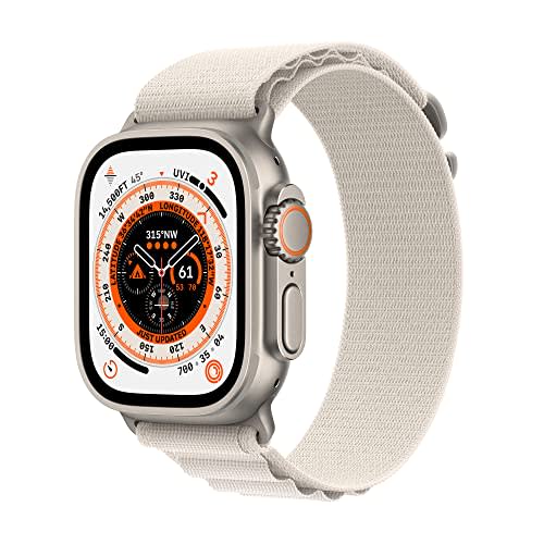 Apple Watch Ultra [GPS + Cellular 49mm] Titanium Case with Starlight Alpine Loop, Med (Renewed)…