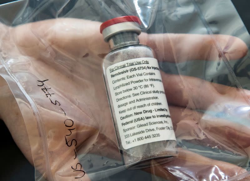 FILE PHOTO: An ampule of drugmaker Gilead's remdesivir, which has won emergency approval as a treatment for COVID-19 in Japan