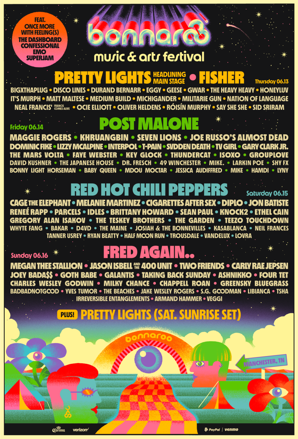 Bonnaroo Music Festival 2024 Schedule Lineup Flyer