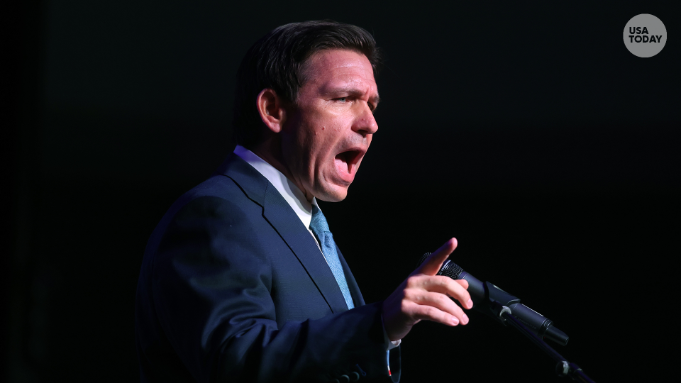 Florida Gov. Ron DeSantis speaks to guests at the Republican Party of Marathon County Lincoln Day Dinner annual fundraiser on May 6, 2023 in Rothschild, Wisconsin. DeSantis is pitching himself a winner who can help the GOP move behind a "culture of losing," but two candidates he endorsed lost on Tuesday.