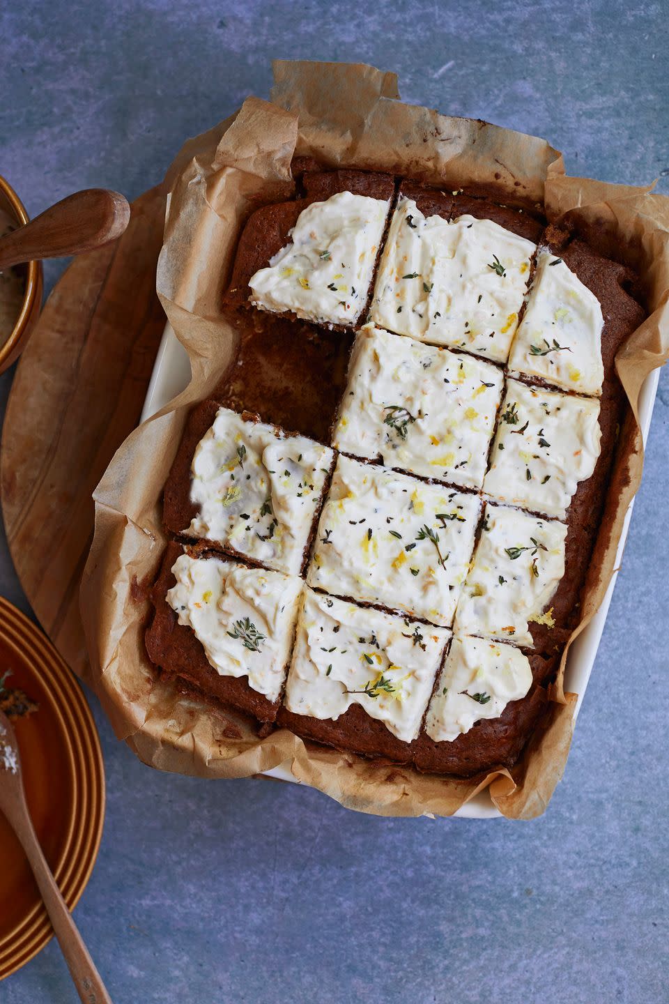 Carrot Cake Traybake with Ricotta, Orange and Thyme Frosting