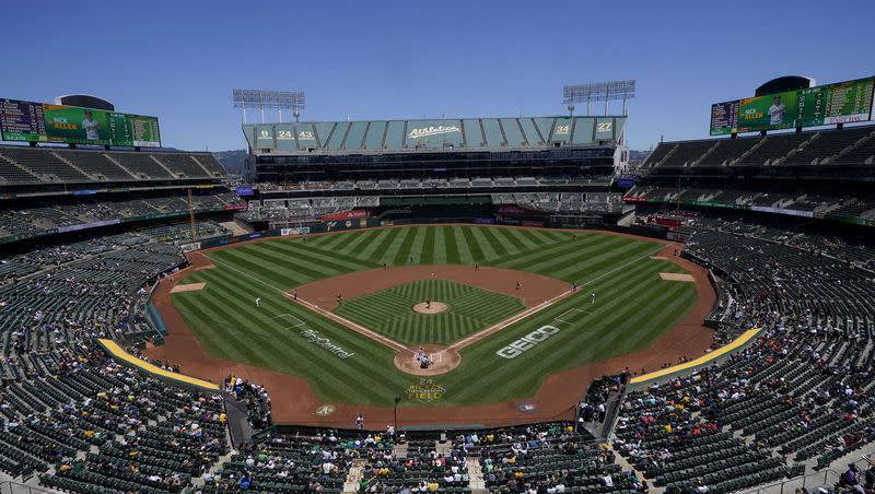 Fans at RingCentral Coliseum watch a baseball game between the Oakland Athletics and the Houston Astros in Oakland, Calif., Saturday, July 9, 2022. The A’s lease at RingCentral Coliseum expires after the 2024 season and last month the team announced plans to move to a yet-to-be-built ballpark in Las Vegas. Are Utahns interested in having a Major League Baseball team?