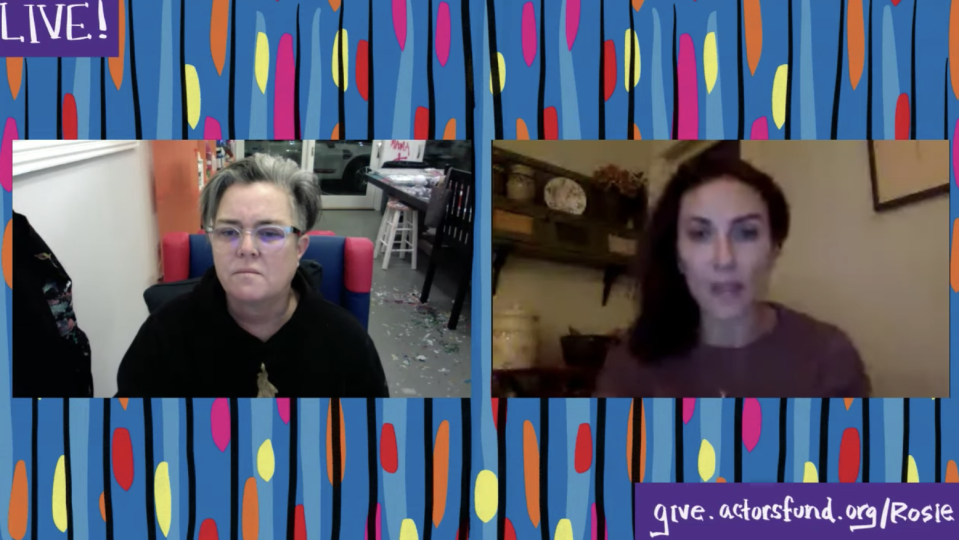 Rosie O'Donnell, left, speaking with Laura Benanti on YouTube on Sunday night. (Screenshot: YouTube)