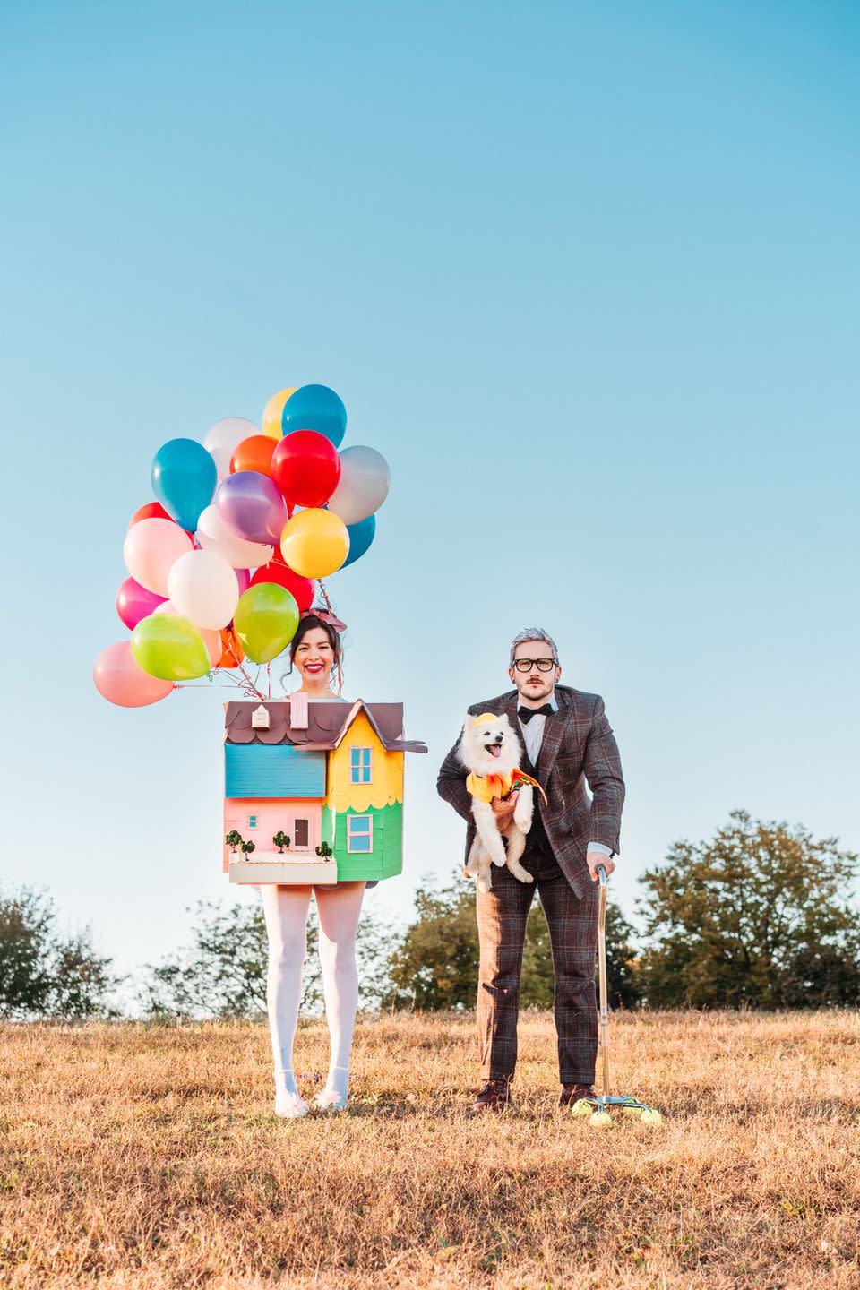 <p>Get a glimpse into your future by convincing your partner to dress up as Russell, the sweet grandpa from <em>Up</em>. For your look, transform a cardboard box into a colorful house, balloons and all, to resemble Carl's.</p><p><em><a href="https://keikolynn.com/2018/10/halloween-up-costume-disney-pixar/" rel="nofollow noopener" target="_blank" data-ylk="slk:Get the tutorial at Keiko Lynn »;elm:context_link;itc:0;sec:content-canvas" class="link ">Get the tutorial at Keiko Lynn »</a></em> </p>