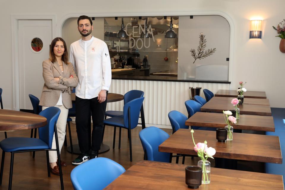 Husband and wife owners Andrea Calstier and Elena Oliver at Cenadou, a new French bistro in North Salem, May 30, 2023.