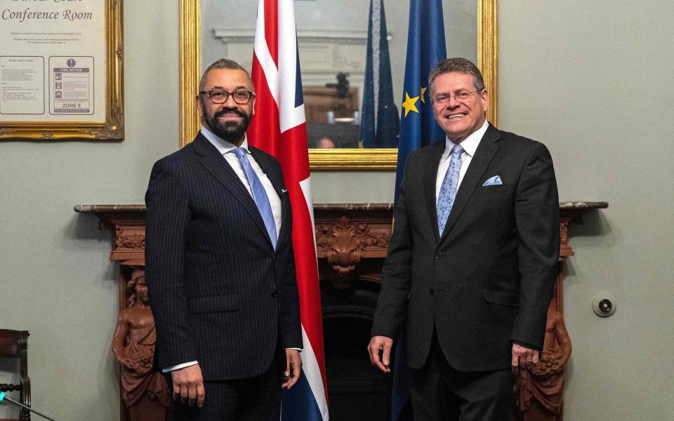 Banking deal hopes revived after meeting between Foreign Secretary James Cleverly and EU negotiator Maros Sefcovic - NIKLAS HALLE'N/European Commission/AFP via Getty Images