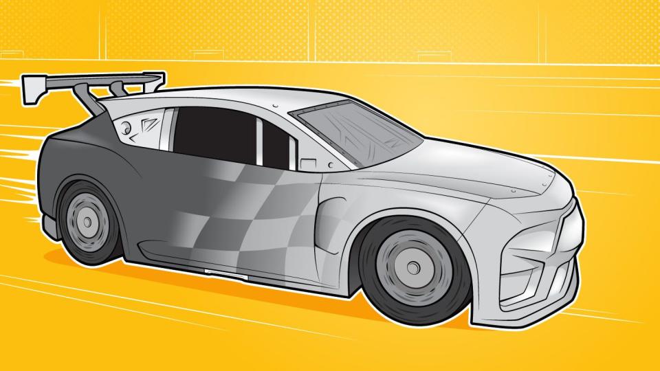 nascar ev crossover racing concept illustration on yellow background