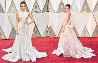 <p>Hailee rocked this sheer, white gold-embroidered Ralph & Russo dress. She pulled her dark locks up and complemented the look with smoky eyes and pink lips. <strong>Grade: A</strong> </p>