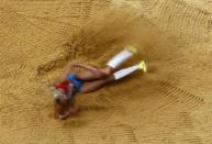 Russia's Tatyana Chernova competes during her women's heptathlon Group B long jump event at the London 2012 Olympic Games at the Olympic Stadium August 4, 2012.