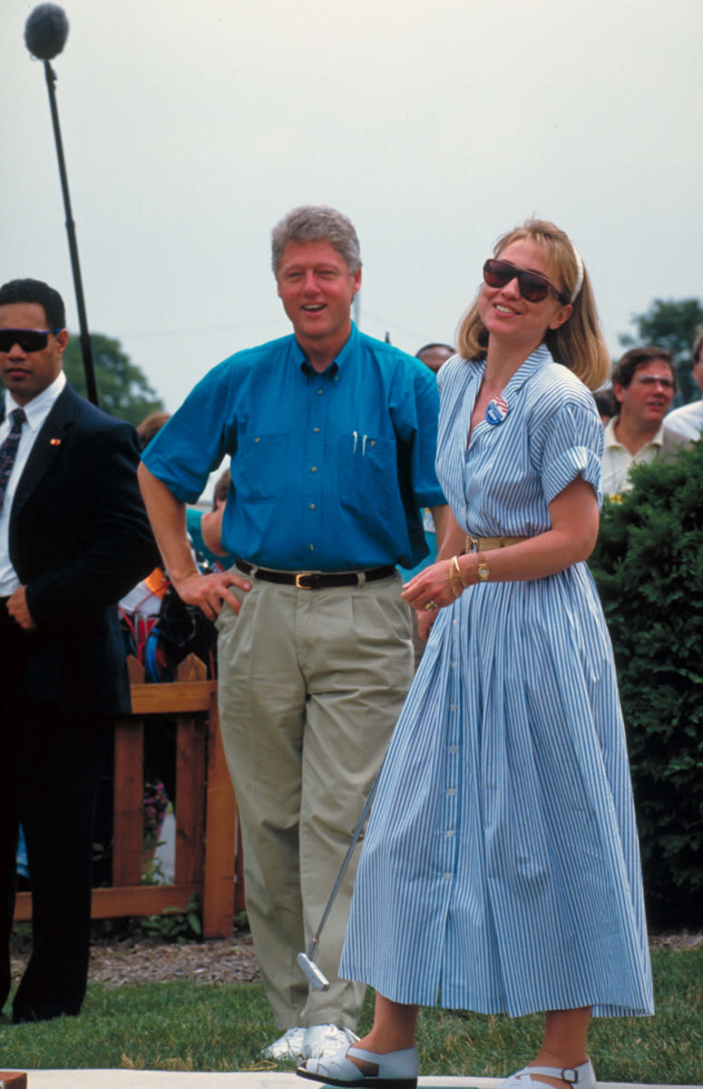 Hillary Clinton in a gingham dress on July 1, 1992