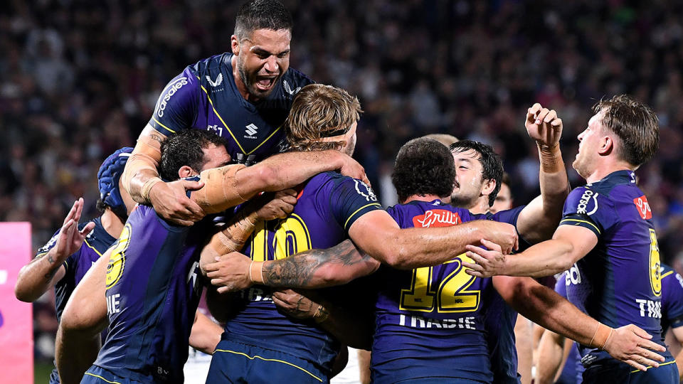 Melbourne Storm's preliminary final has been changed to an earlier 4pm slot to avoid clashing with the AFL grand final. Pic: Getty