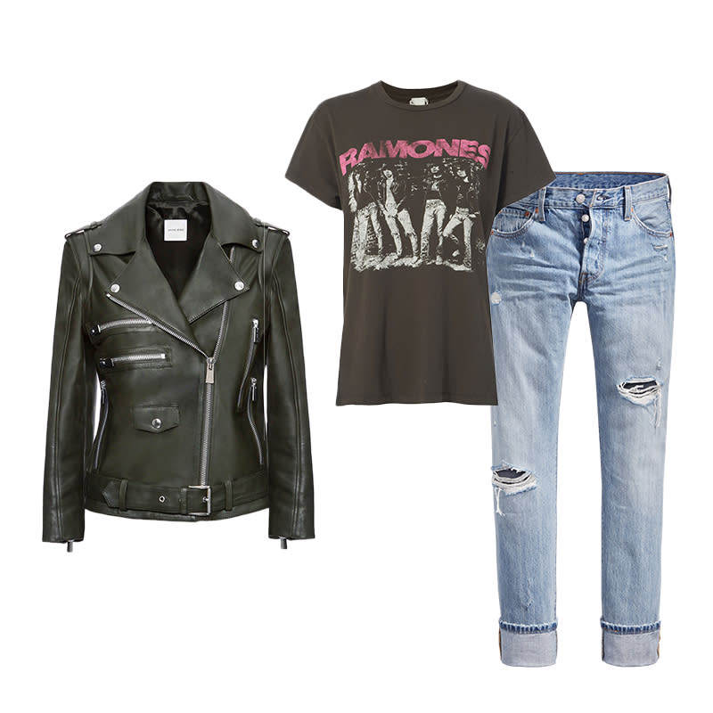 <a rel="nofollow noopener" href="http://rstyle.me/n/ctb2cfchdw" target="_blank" data-ylk="slk:Biker Leather Jacket, Anine Bing, $1099"I love a good band tee, vintage Levi's and a worn-in leather jacket. I rarely commit to the sleeves, so you'll typically see it hanging over my shoulders when I'm out and about." —Alyson Fishbein, Social Media Manager;elm:context_link;itc:0;sec:content-canvas" class="link ">Biker Leather Jacket, Anine Bing, $1099<p>"I love a good band tee, vintage Levi's and a worn-in leather jacket. I rarely commit to the sleeves, so you'll typically see it hanging over my shoulders when I'm out and about."</p> <p><em>—Alyson Fishbein, Social Media Manager</em></p> </a><a rel="nofollow noopener" href="http://www.anrdoezrs.net/links/3550561/type/dlg/http://www.intermixonline.com/madeworn/ramones-pink-classic-tee/MWR017TP%2FRAMONES+PK.html?dwvar_MWR017TP%2FRAMONES%20PK_color=100&cgid=tops-tees-tank" target="_blank" data-ylk="slk:Ramones Pink Classic Tee, Madeworn, $165"I love a good band tee, vintage Levi's and a worn-in leather jacket. I rarely commit to the sleeves, so you'll typically see it hanging over my shoulders when I'm out and about." —Alyson Fishbein, Social Media Manager;elm:context_link;itc:0;sec:content-canvas" class="link ">Ramones Pink Classic Tee, Madeworn, $165<p>"I love a good band tee, vintage Levi's and a worn-in leather jacket. I rarely commit to the sleeves, so you'll typically see it hanging over my shoulders when I'm out and about."</p> <p><em>—Alyson Fishbein, Social Media Manager</em></p> </a><a rel="nofollow noopener" href="http://rstyle.me/n/ctdwy6chdw" target="_blank" data-ylk="slk:501 Jeans, Levi's®, $90"I love a good band tee, vintage Levi's and a worn-in leather jacket. I rarely commit to the sleeves, so you'll typically see it hanging over my shoulders when I'm out and about." —Alyson Fishbein, Social Media Manager;elm:context_link;itc:0;sec:content-canvas" class="link ">501 Jeans, Levi's®, $90<p>"I love a good band tee, vintage Levi's and a worn-in leather jacket. I rarely commit to the sleeves, so you'll typically see it hanging over my shoulders when I'm out and about."</p> <p><em>—Alyson Fishbein, Social Media Manager</em></p> </a><p> <strong>Related Articles</strong> <ul> <li><a rel="nofollow noopener" href="http://thezoereport.com/fashion/style-tips/box-of-style-ways-to-wear-cape-trend/?utm_source=yahoo&utm_medium=syndication" target="_blank" data-ylk="slk:The Key Styling Piece Your Wardrobe Needs;elm:context_link;itc:0;sec:content-canvas" class="link ">The Key Styling Piece Your Wardrobe Needs</a></li><li><a rel="nofollow noopener" href="http://thezoereport.com/entertainment/celebrities/blake-lively-ryan-reynolds-birthday-instagram/?utm_source=yahoo&utm_medium=syndication" target="_blank" data-ylk="slk:Blake Lively Just Posted The Most Hilarious Tribute To Ryan Reynolds For His Birthday;elm:context_link;itc:0;sec:content-canvas" class="link ">Blake Lively Just Posted The Most Hilarious Tribute To Ryan Reynolds For His Birthday</a></li><li><a rel="nofollow noopener" href="http://thezoereport.com/beauty/hair/kris-jenner-platinum-blonde-hair/?utm_source=yahoo&utm_medium=syndication" target="_blank" data-ylk="slk:Kris Jenner Is Platinum Blonde, And The Instagram Post Is Too Much To Handle;elm:context_link;itc:0;sec:content-canvas" class="link ">Kris Jenner Is Platinum Blonde, And The Instagram Post Is Too Much To Handle</a></li> </ul> </p>