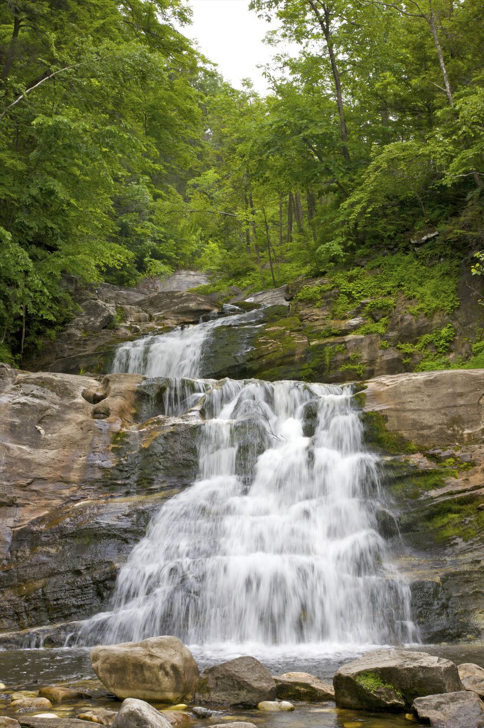 white water falling on rocks in slow motion