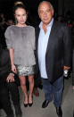 <b>London Fashion Week AW13 FROW</b><br><br>Kate Bosworth snapped with Topshop boss Sir Philip Green in an oversized grey jumper and sparkly silver skirt.<br><br>©Rex