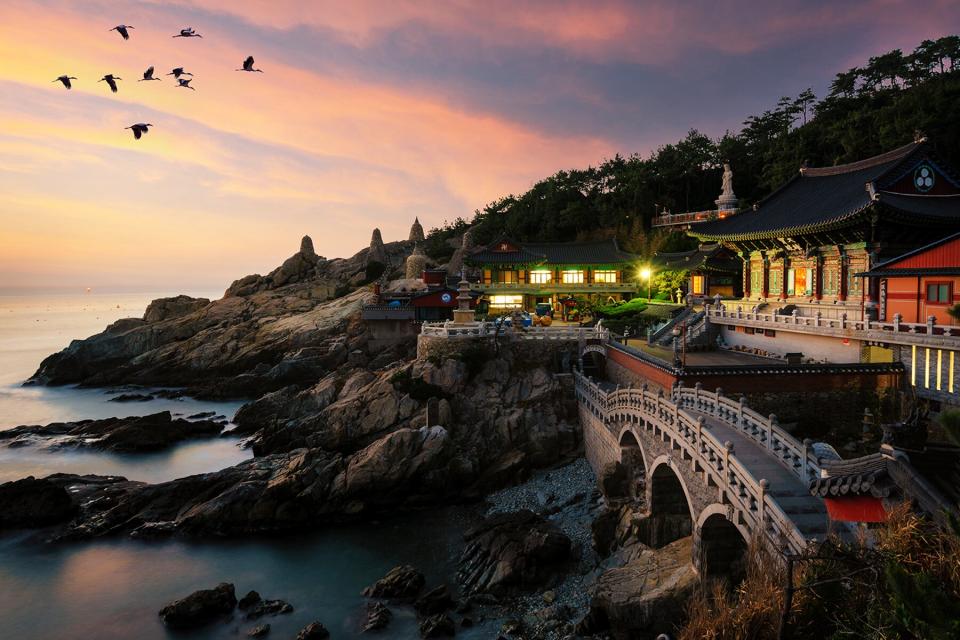 Beautiful sunrise Haedong Yonggungsa Temple in Busan, South Korea.