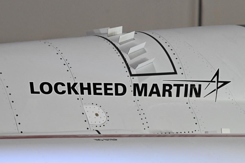 The logo of Lockheed Martin on the side of its X-59 experimental supersonic jet.