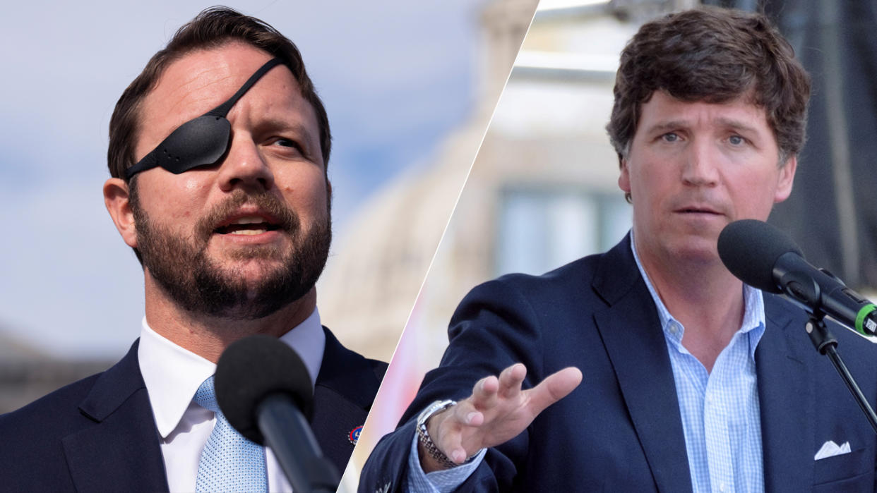 Rep. Dan Crenshaw, R-Texas, and Tucker Carlson.