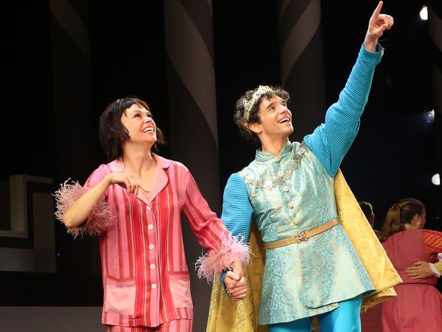 <p>Bruce Glikas/WireImage</p> Sutton Foster as Princess Winnifred and Michael Urie as Prince Dauntless during the curtain call on closing night of New York City Center Encores! production of 'Once Upon a Mattress' at New York City Center on Feb. 4, 2024 in New York City