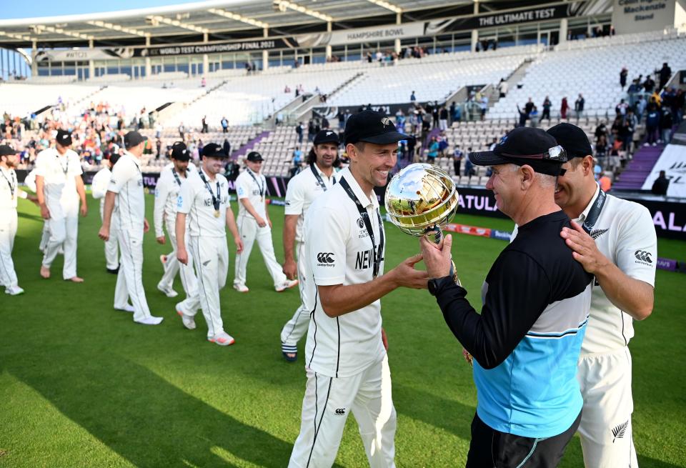 New Zealand players in celebratory mood after winning the WTC Final.