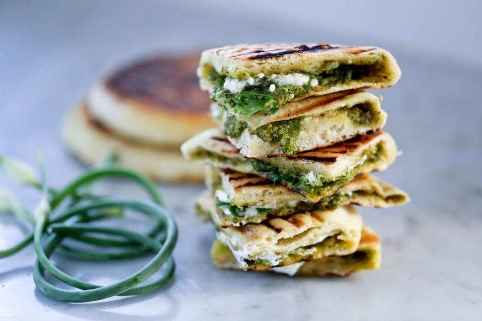 <strong>Get the <a href="http://www.feastingathome.com/grilled-naan-with-garlic-scape-chutney/" target="_blank">Grilled Naan With Garlic Scape Chutney recipe</a> from Feasting at Home</strong>
