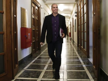 Greek Finance Minister Yanis Varoufakis arrives for a government meeting at the parliament in Athens February 24, 2015. REUTERS/Alkis Konstantinidis