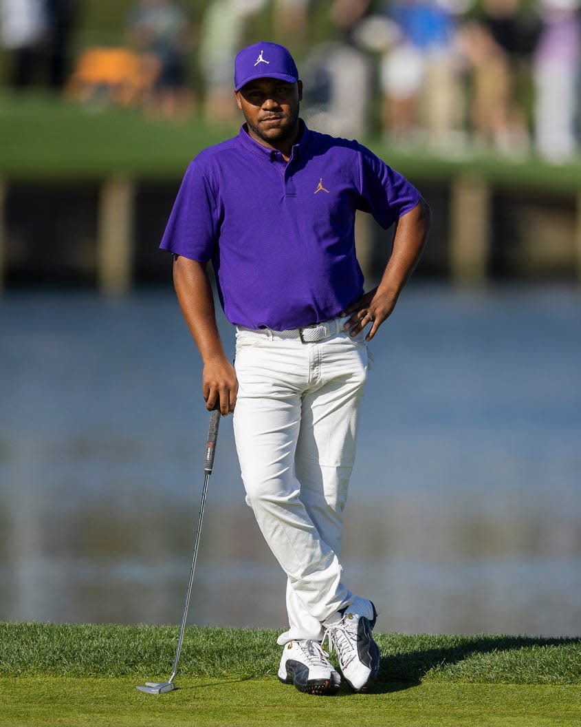 Harold Varner III waits his putt on the 16th hole of the Players Stadium Course Sunday, March 12, 2022 at TPC Sawgrass in Ponte Vedra Beach. Monday marked the third round of golf for The Players Championship. [Brennan Asplen/Florida Times-Union]