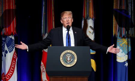 U.S. President Donald Trump speaks during the Missile Defense Review announcement at the Pentagon in Arlington, Virginia, U.S., January 17, 2019. REUTERS/Kevin Lamarque