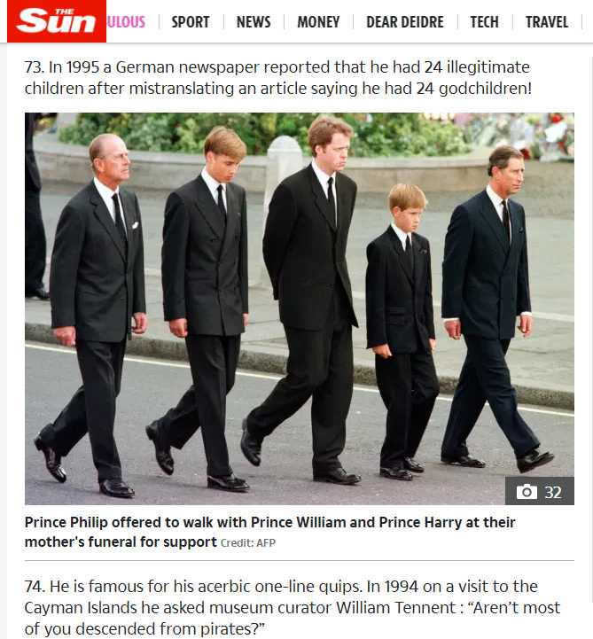 英國媒體指菲利普親王有24名私生子女。（圖／The Sun、AFP）