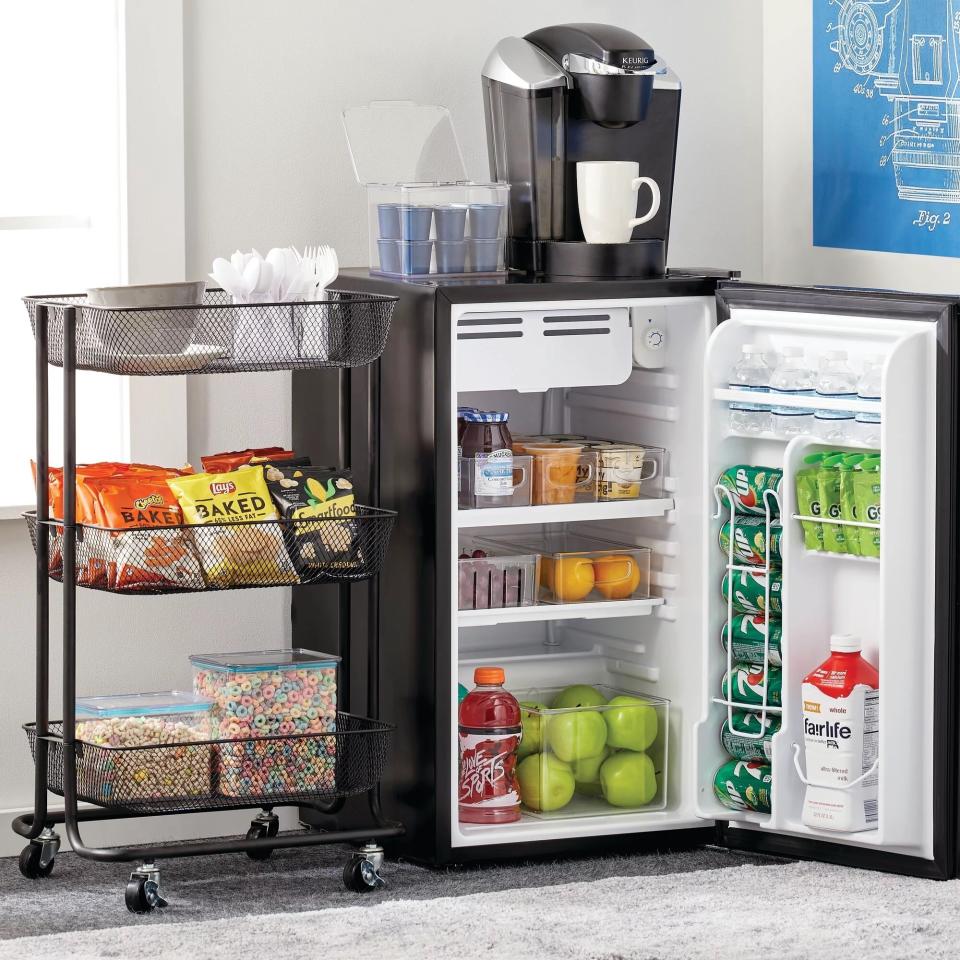 Clear bins used in a fridge to organize it