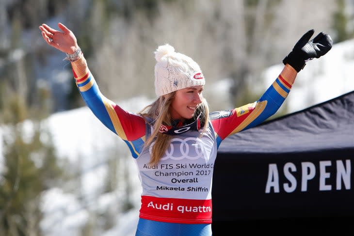 <span class="article__caption">Mikaela Shiffrin celebrates her Overall crystal globe at the 2017 World Cup Finals in Aspen, Colo. (Photo: Alexis Boichard/Agence Zoom/Getty Images)</span>