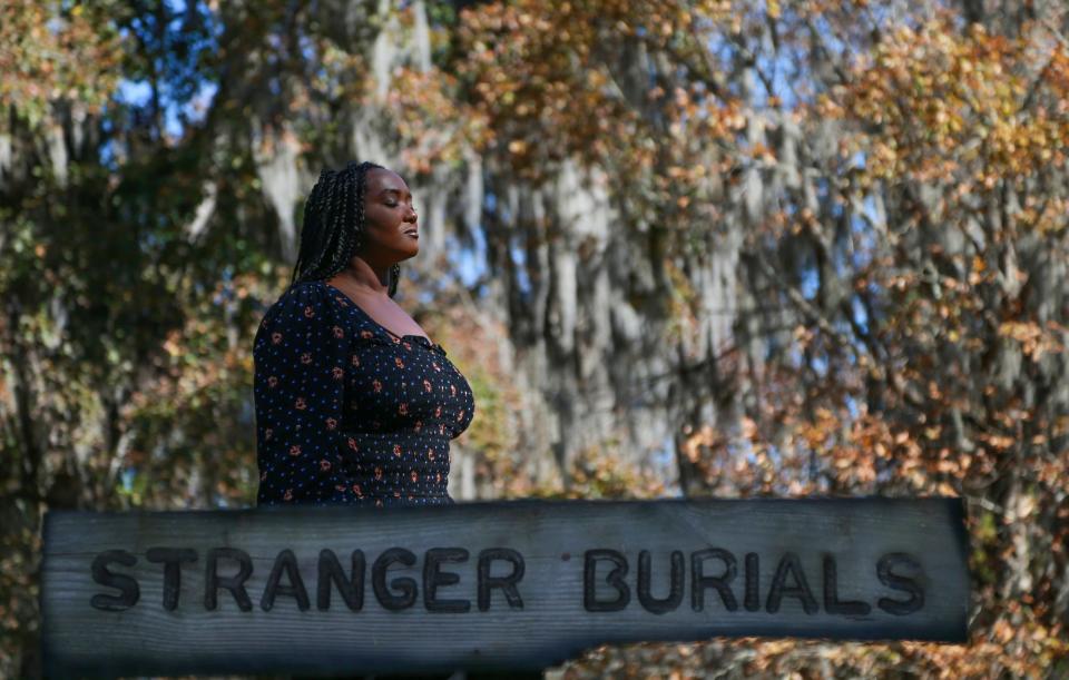 Artist Antonia Larkin at Laurel Grove Cemetery South.