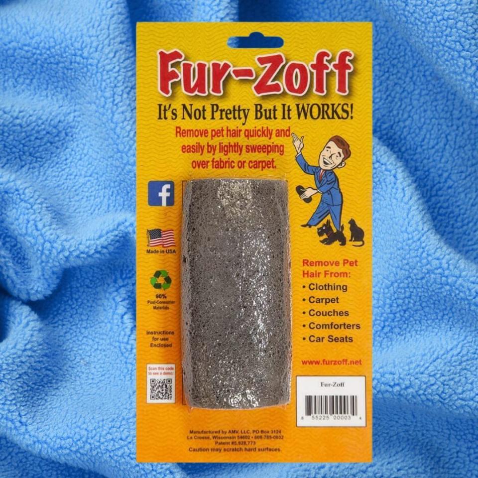 Made from 90% post-consumer recycled materials, this hypoallergenic and uniquely textured stone picks up hair from a variety of fabrics like clothing and carpets, all with very little time and effort.  Promising Amazon review: 
