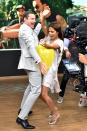 <p>On <i>Despierta America</i>, Berry really got up close and personal with host Alan Tacher. The two played a game where they had to keep a balloon in the air without using their hands. (Photo: Gustavo Caballero/Getty Images) </p>