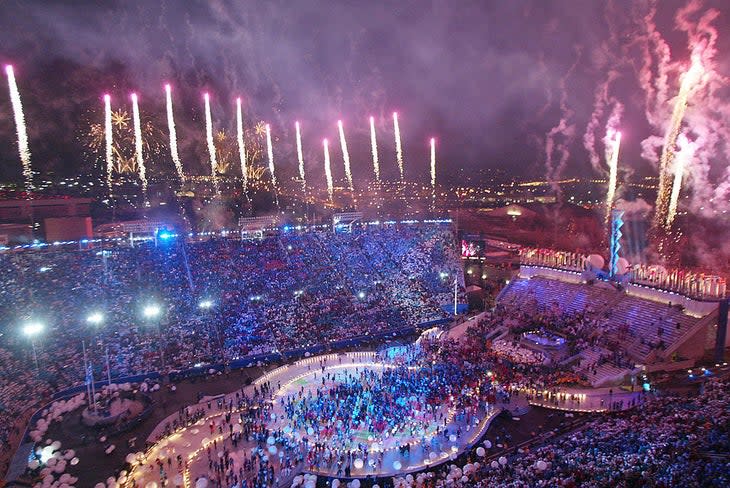 <span class="article__caption">The closing ceremony of the 2002 Salt Lake City Winter Olympics on Feb. 24 at the Rice-Eccles Olympic Stadium in Salt Lake City. </span> (Photo: JACQUES DEMARTHON/AFP via Getty Images)